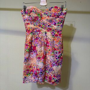 Shoshanna Bright Floral Silk Strapless Dress